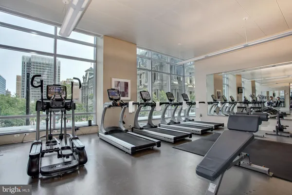 a view of a room with gym equipment