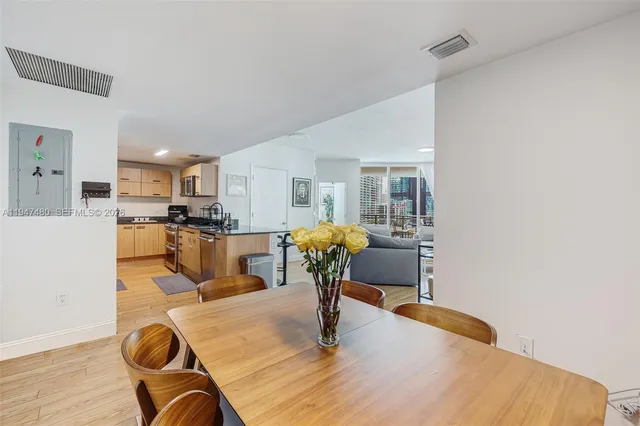 a view of kitchen with dining area