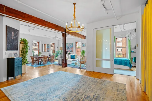 a view of a livingroom kitchen and dining room view