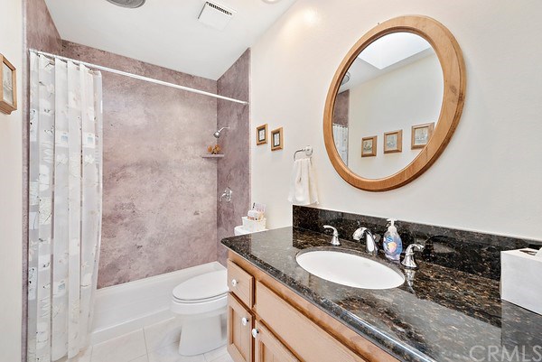 24941 Danamaple Dana Point, CA 92629 - Photo 21 of 28 a bathroom with a sink a toilet a mirror and a shower
