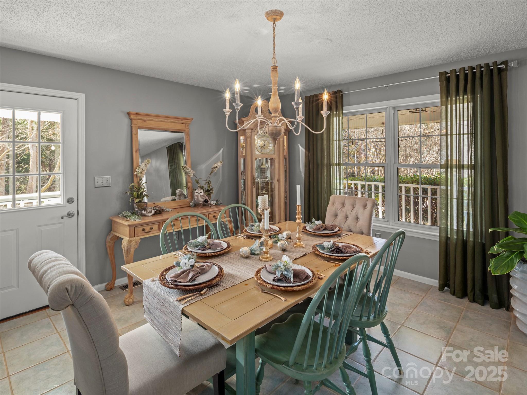 33 Ivy Cove Road Fairview, NC 28730 - Photo 11 of 36 a dining room with furniture a chandelier and window