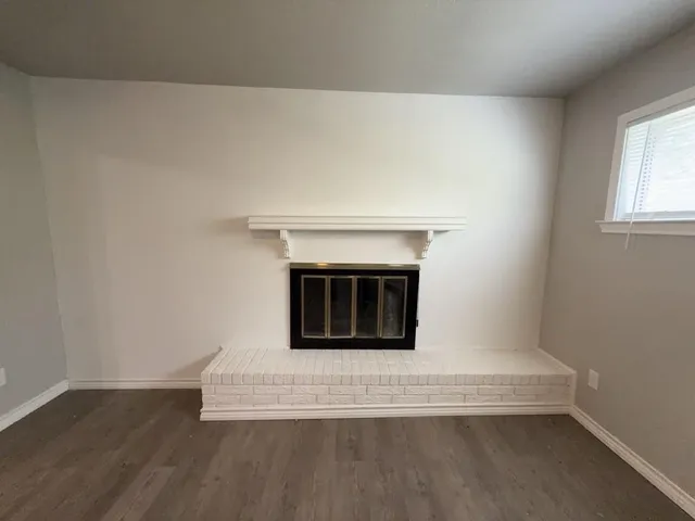 a room with a fireplace