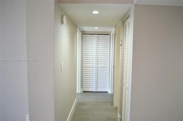 a view of a room with a window