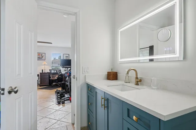 an aerial view of a swimming pool and outdoor space