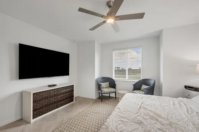 a bedroom with a workspace