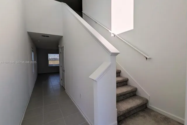 a small room with a door