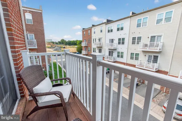 a view of a building from a deck