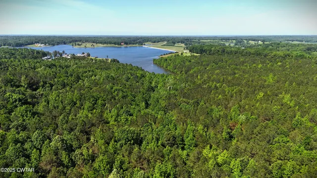 an aerial view of a houses with a yard