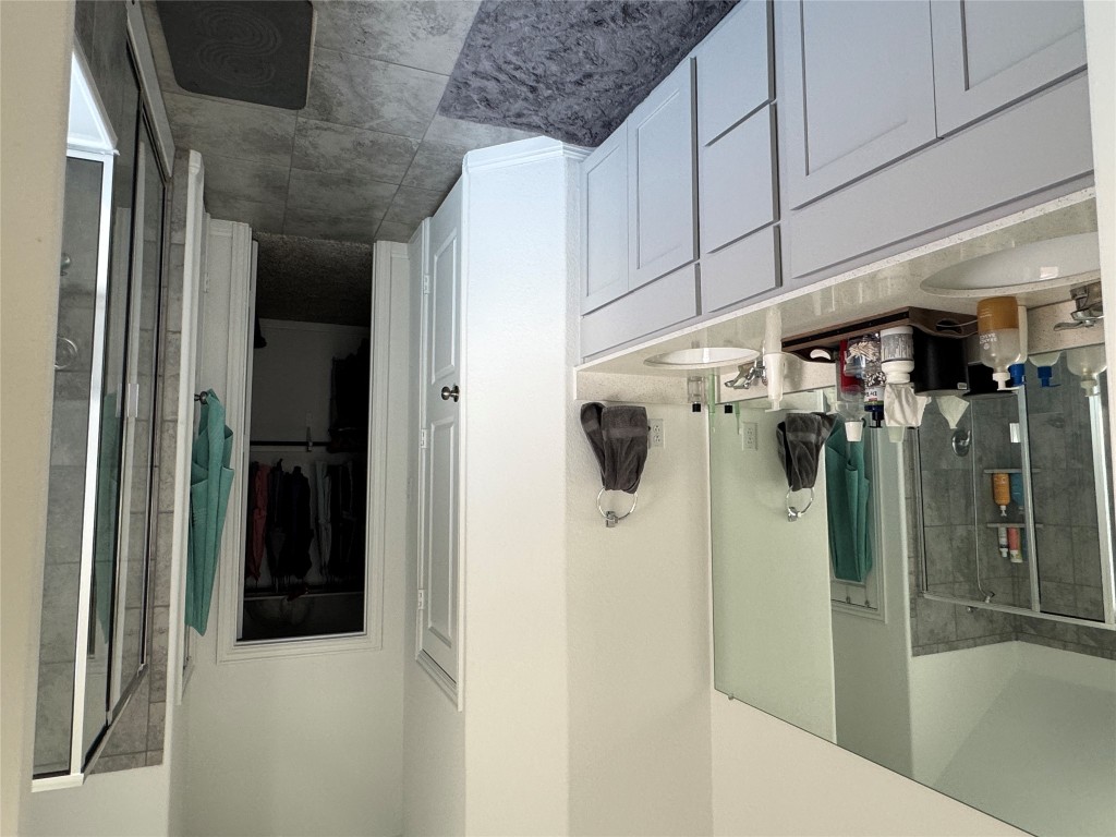 2005 Long Shadow Lane Georgetown, TX 78628 - Photo 19 of 21 Bathroom featuring a stall shower, a walk in closet, and double vanity