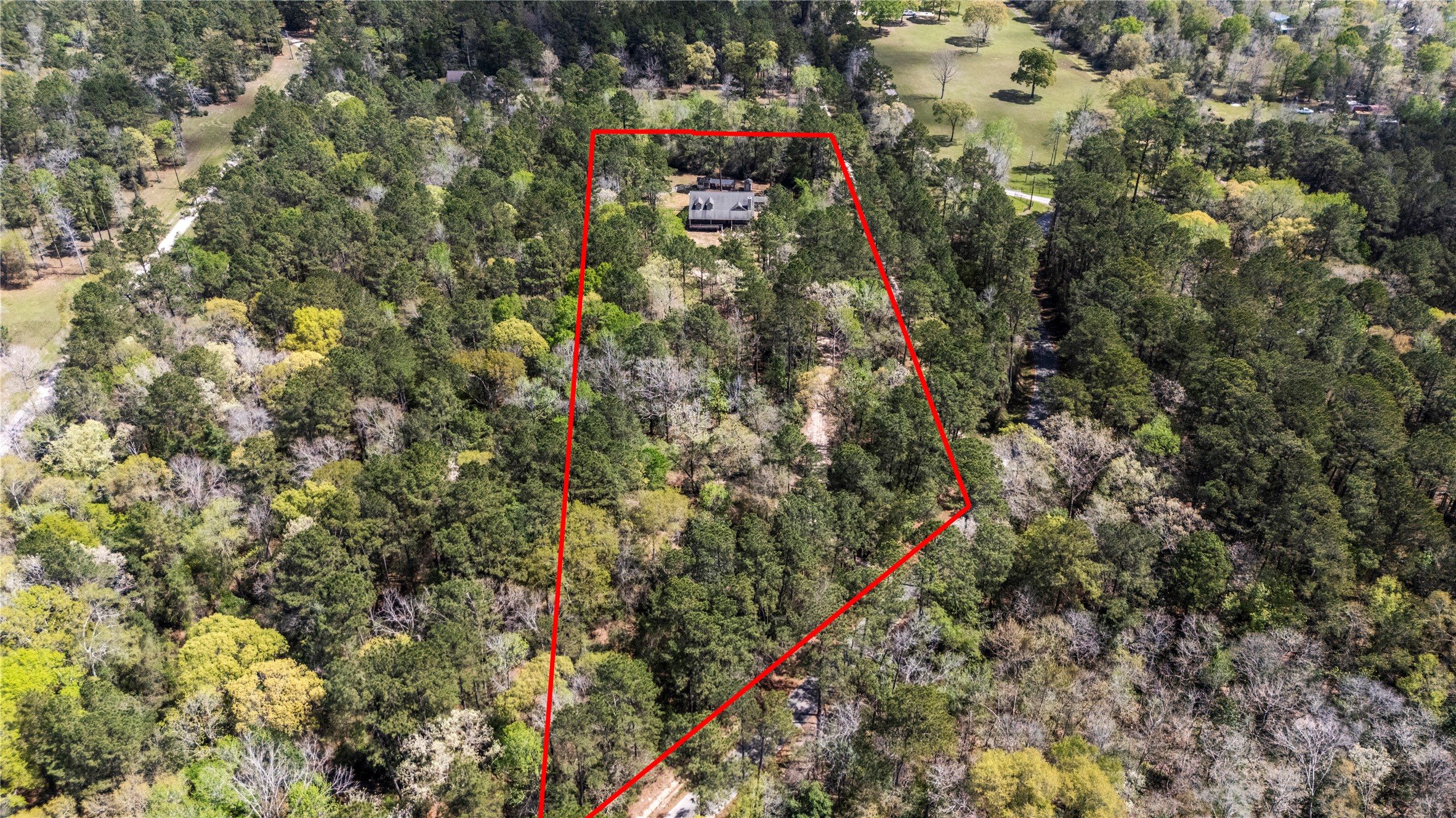 12062 Ike White Road Conroe, TX 77303 - Photo 4 of 37 Aerial photo of entire property. Redlines are approximate.