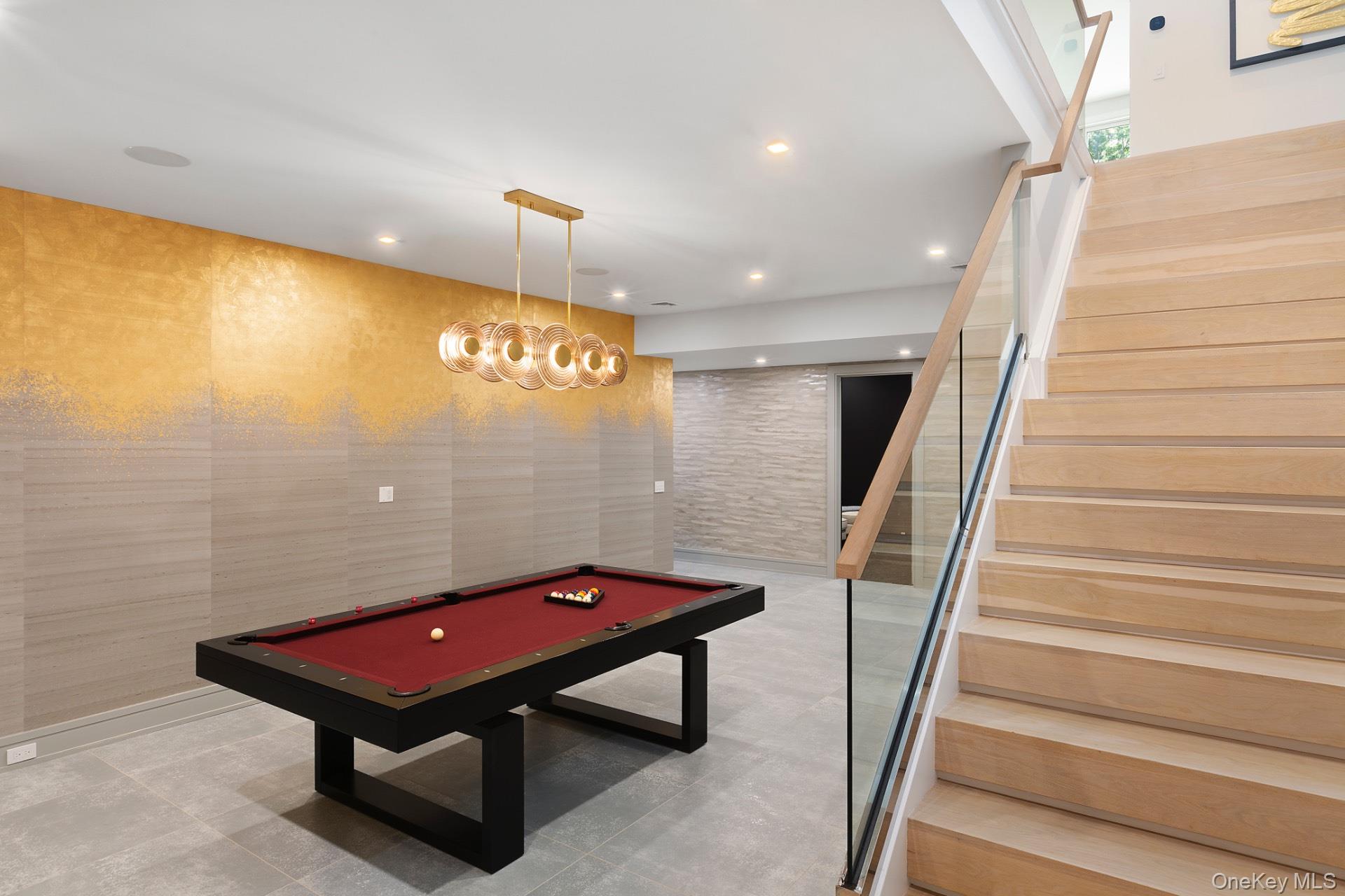 1552 Deerfield Road Water Mill, NY 11976 - Photo 29 of 37 a room with furniture pool table and stairs