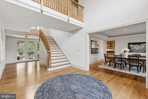 a view of dining room furniture and wooden floor