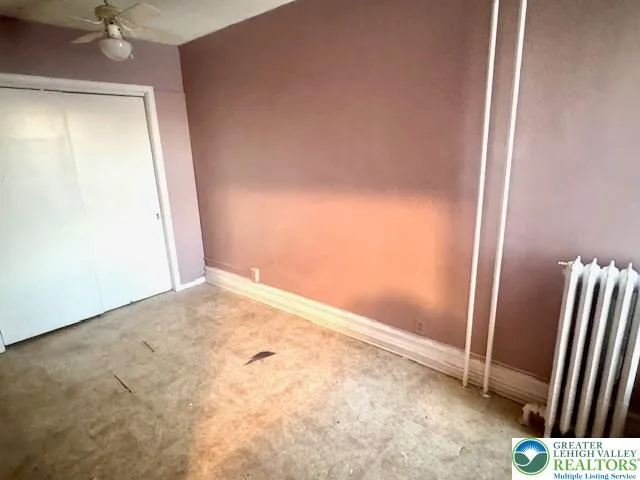 an empty room with a workbench