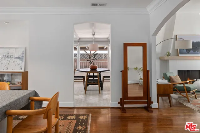 a view of a livingroom with furniture and a fireplace