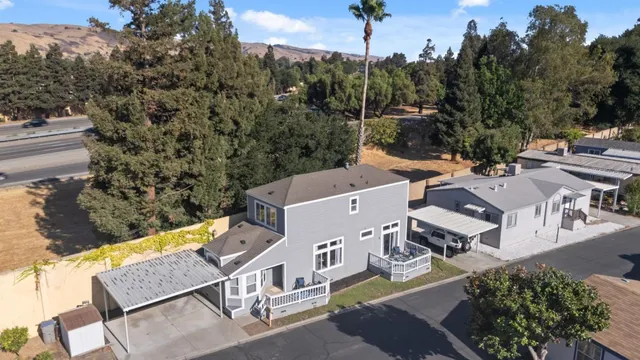 a view of a city with mountains in the background