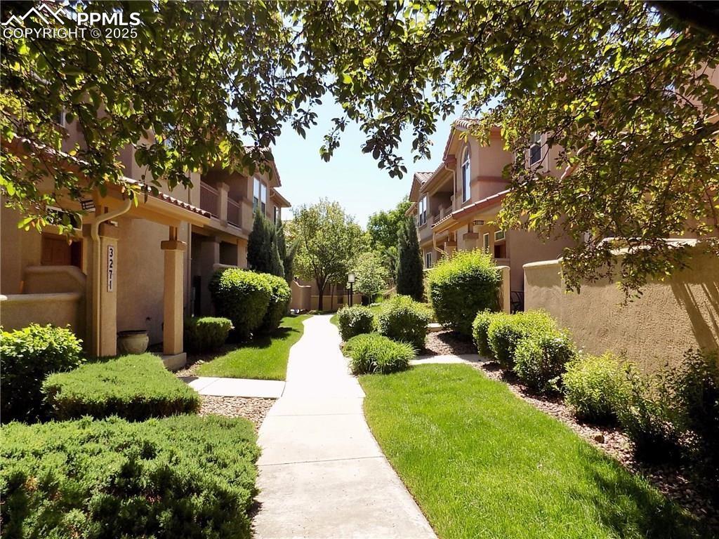 3271 Apogee View Colorado Springs, CO 80906 - Photo 4 of 37 a front view of a house with a yard and fountain