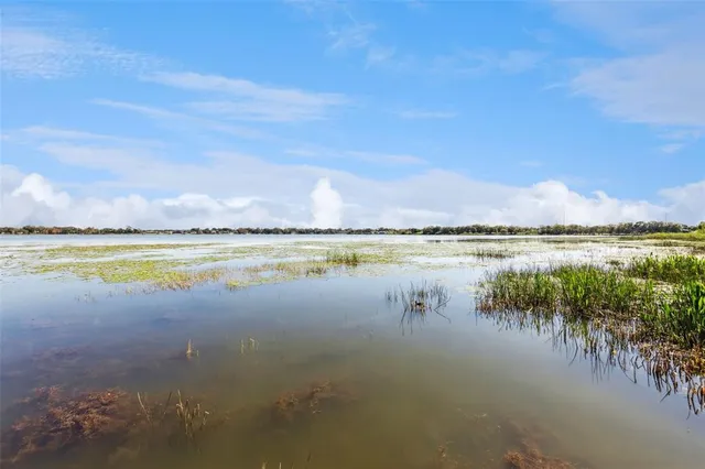 an aerial view of a house with lake view