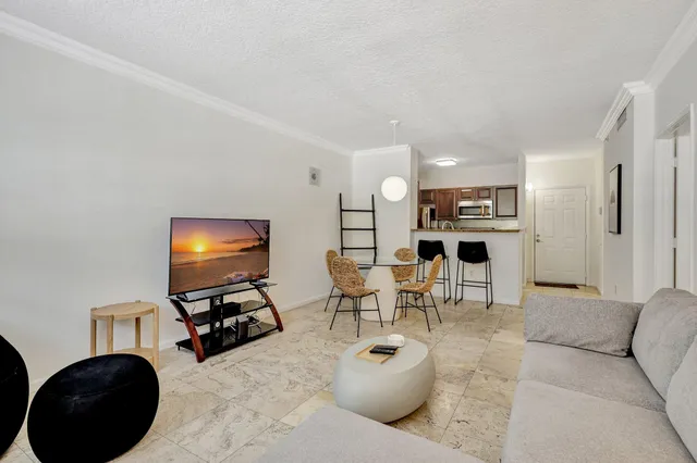 a living room with furniture a rug and a flat screen tv