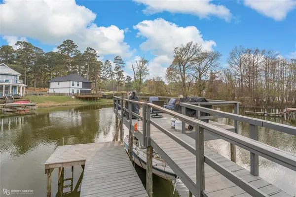 a view of a lake with a large trees