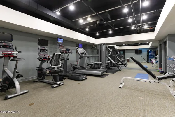 a view of a room with gym equipment