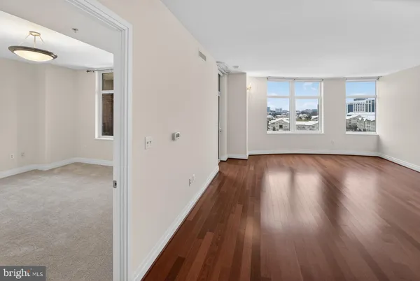 a view of a lake with a city