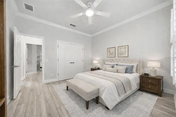 a bathroom with a sink vanity and mirror