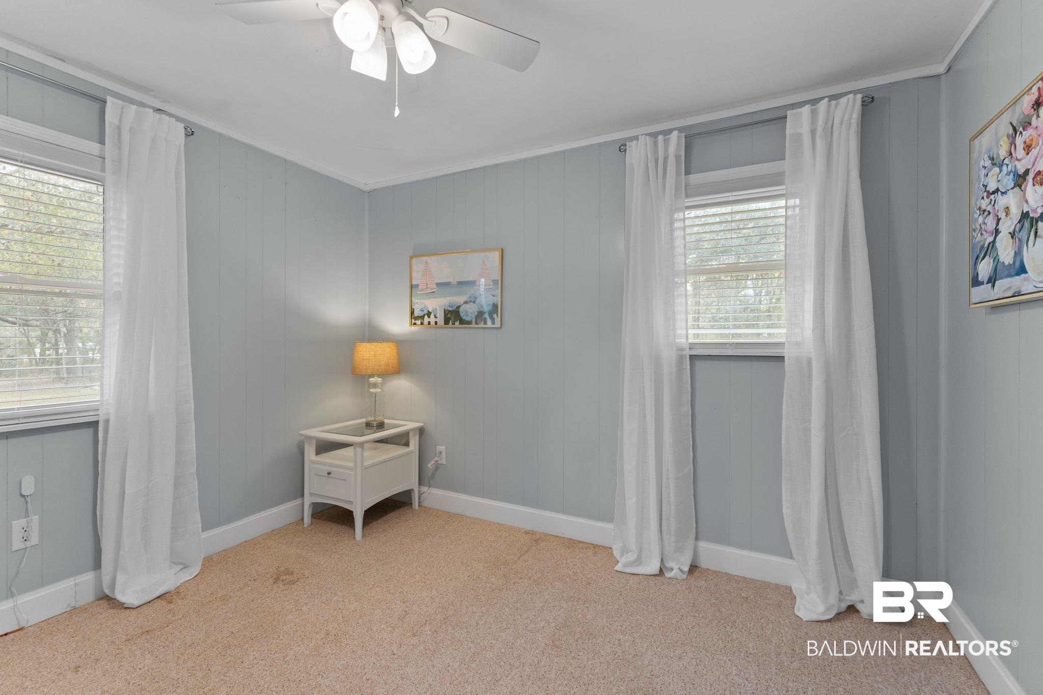 3881 Oregon Avenue Coden, AL 36523 - Photo 8 of 19 Bedroom with a ceiling fan, light carpet, and ornamental molding