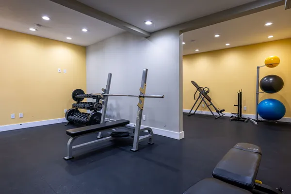 a view of a room with gym equipment