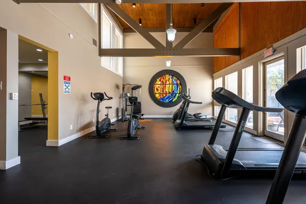 a view of a room with gym equipment