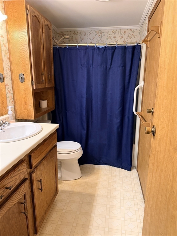 2 Emerald Place Raynham, MA 02767 - Photo 14 of 16 a bathroom with a sink a toilet and shower curtain