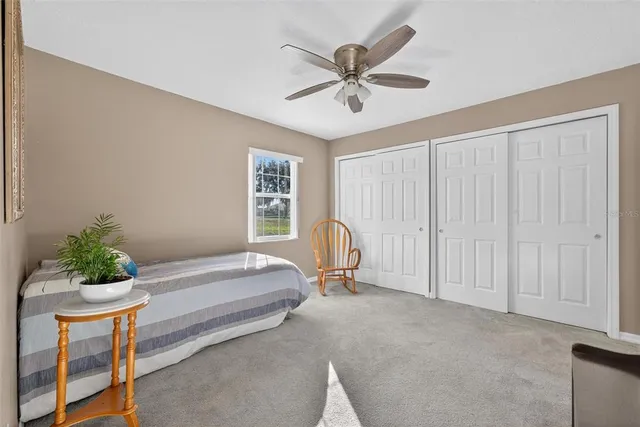 a aerial view of a house with swimming pool and large trees