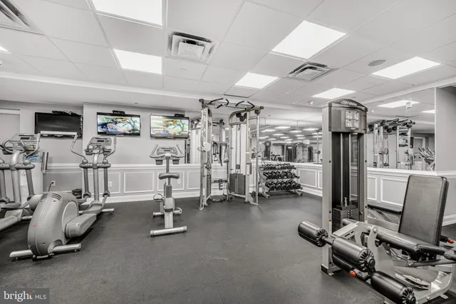 a view of a room with gym equipment