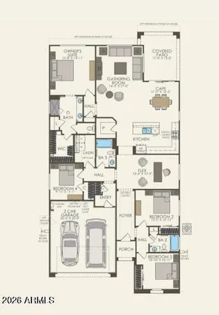 an outdoor space with furniture