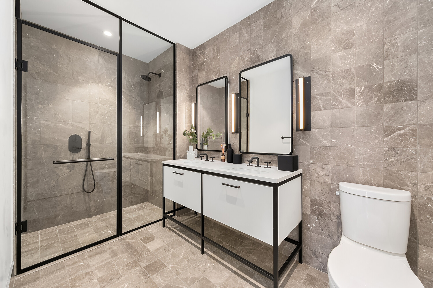 29 Huron Street, Unit 2AW Brooklyn, NY 11222 - Photo 5 of 17 a bathroom with a granite countertop sink toilet and shower