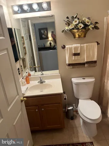 a bathroom with a sink a toilet and mirror