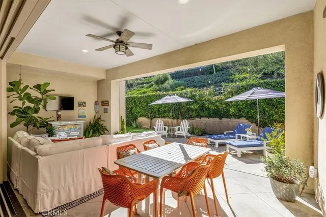 a view of a backyard with plants and a fountain