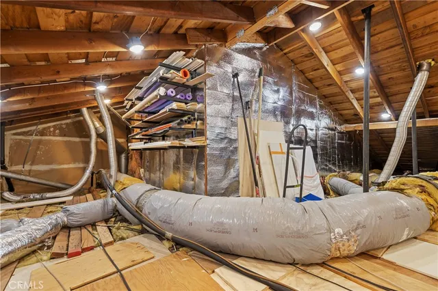 a living room with blue lights