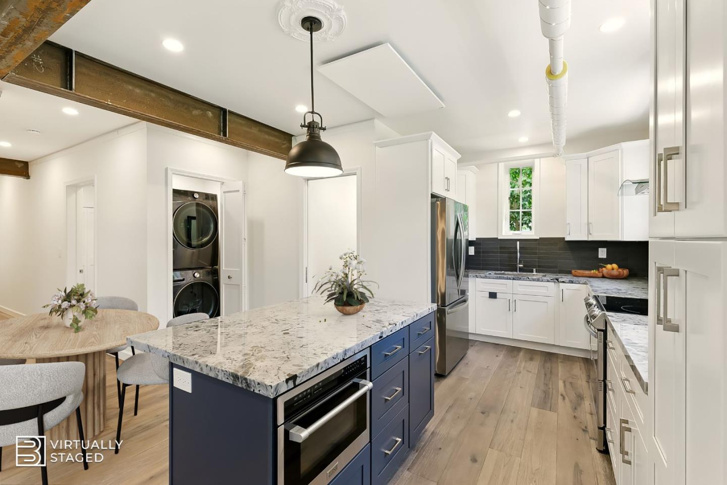 212 Eaton Road, Unit 1 San Mateo, CA 94402 - Photo 3 of 10 a kitchen with a stove a sink dishwasher a refrigerator and white cabinets with wooden floor