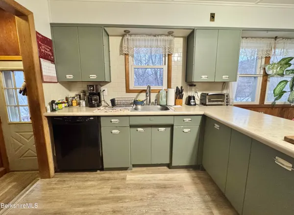 a kitchen with a sink a stove and cabinets
