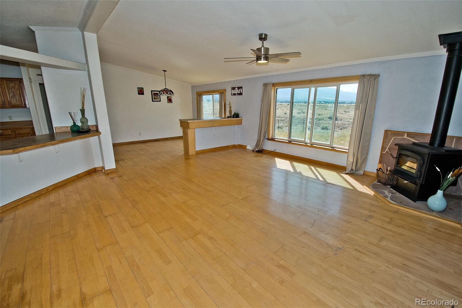 1372 North Saddlerock Trail Crestone, CO 81131 - Photo 14 of 43 a view of an empty room with a fireplace and wooden floor