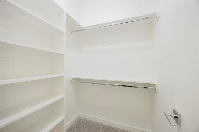 a view of walk in closet with empty racks