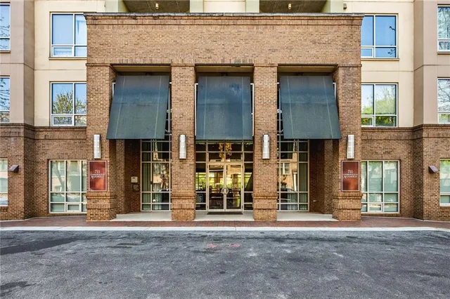 a front view of a building with street