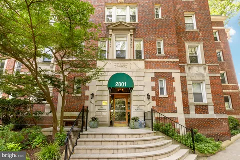 a front view of a brick building