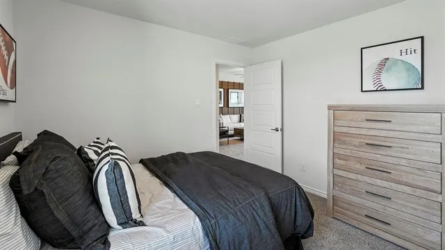 a bedroom with a bed and a closet