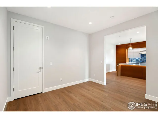 a living room with a bed and a walk in closet