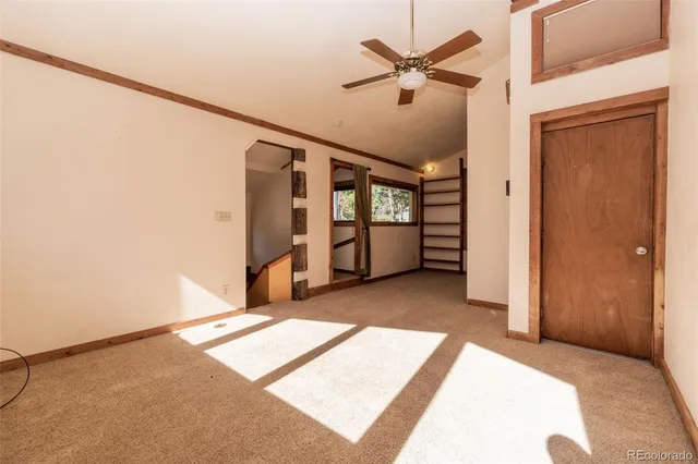 a view of a big room with closet and windows