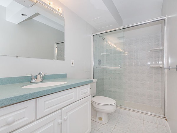 1731 Beacon Street, Unit 1110 Brookline, MA 02445 - Photo 12 of 24 a bathroom with a granite countertop sink a toilet and shower