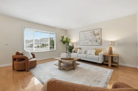 a living room with furniture rug and window