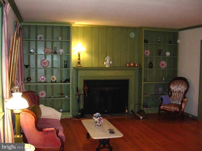 7005 Wardman Road Baltimore, MD 21212 - Photo 3 of 15 LIVING ROOM WITH FIREPLACE AND BUILT-IN BOOKCASES