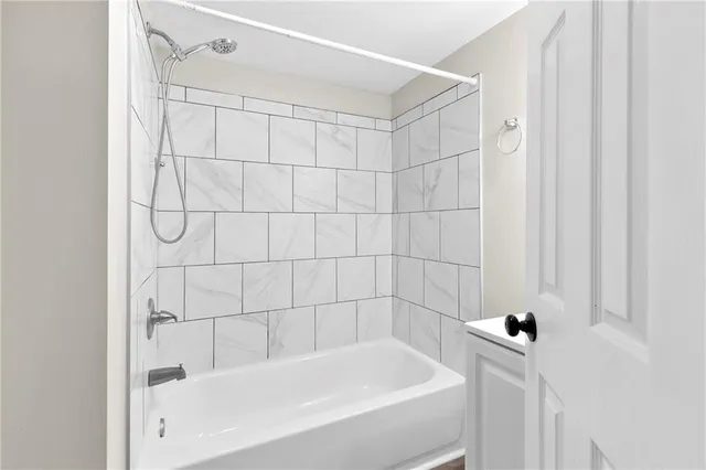 a bathroom with a bathtub